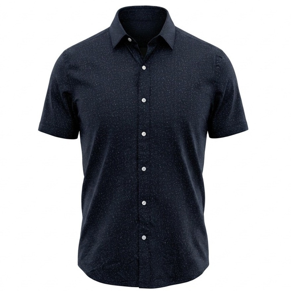 Big Buddha Mens Slim Fit Short‎ Sleeve Button Down Shirt Navy Micro Print Size M